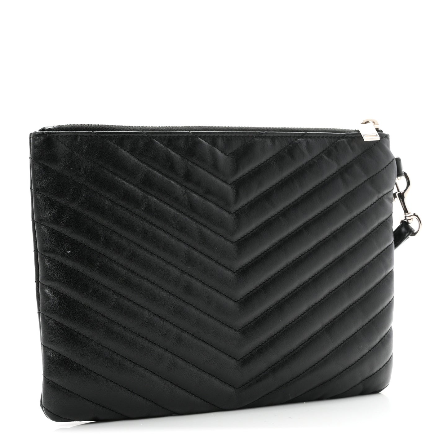 Calfskin Matelasse Chevron Monogram A5 Wristlet Black