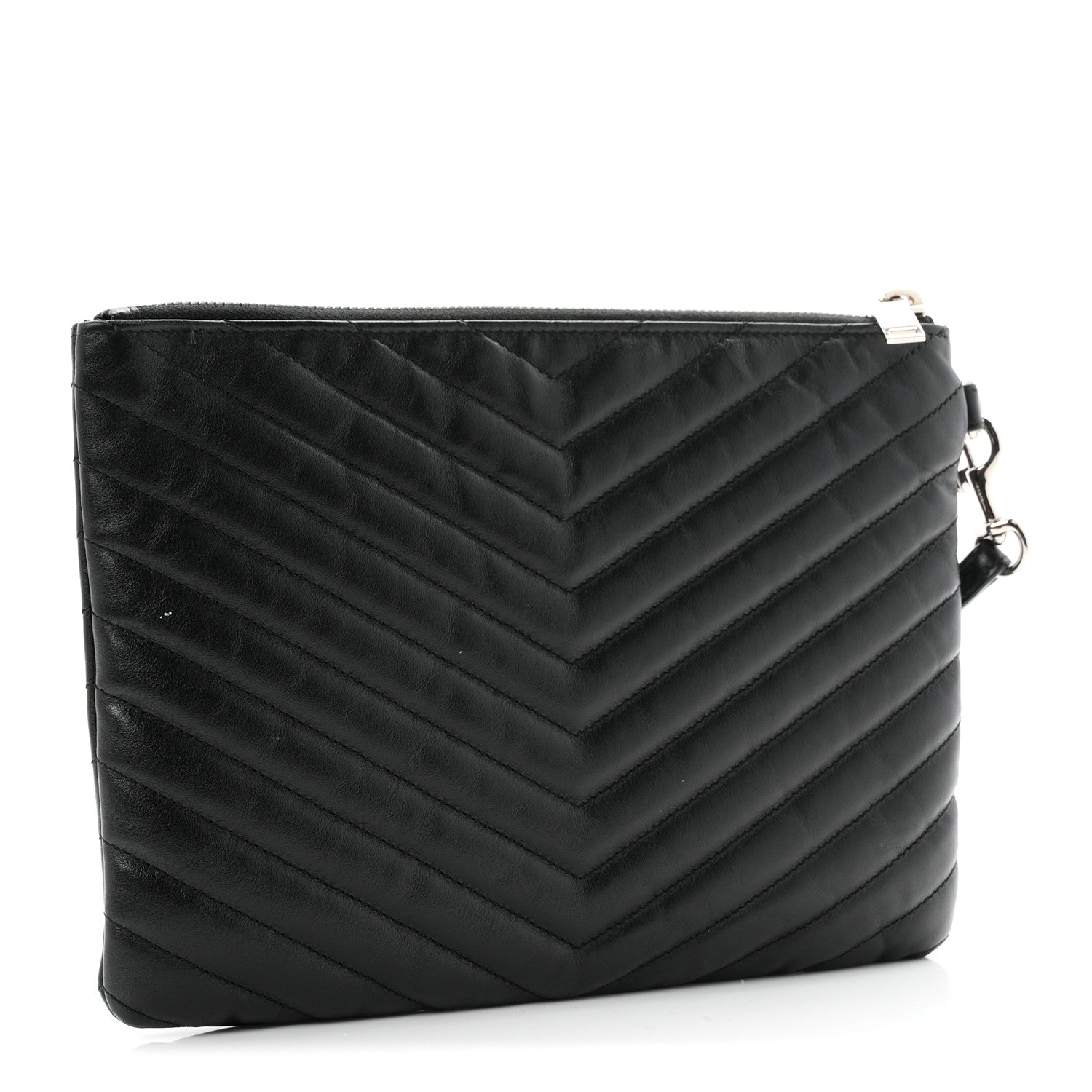Saint Laurent Calfskin Matelasse Chevron Monogram A5 Wristlet Black 3 of 8