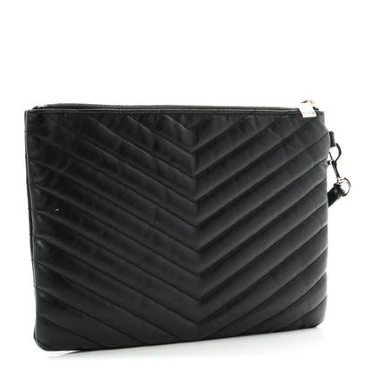Saint Laurent Calfskin Matelasse Chevron Monogram A5 Wristlet Black 3 of 8