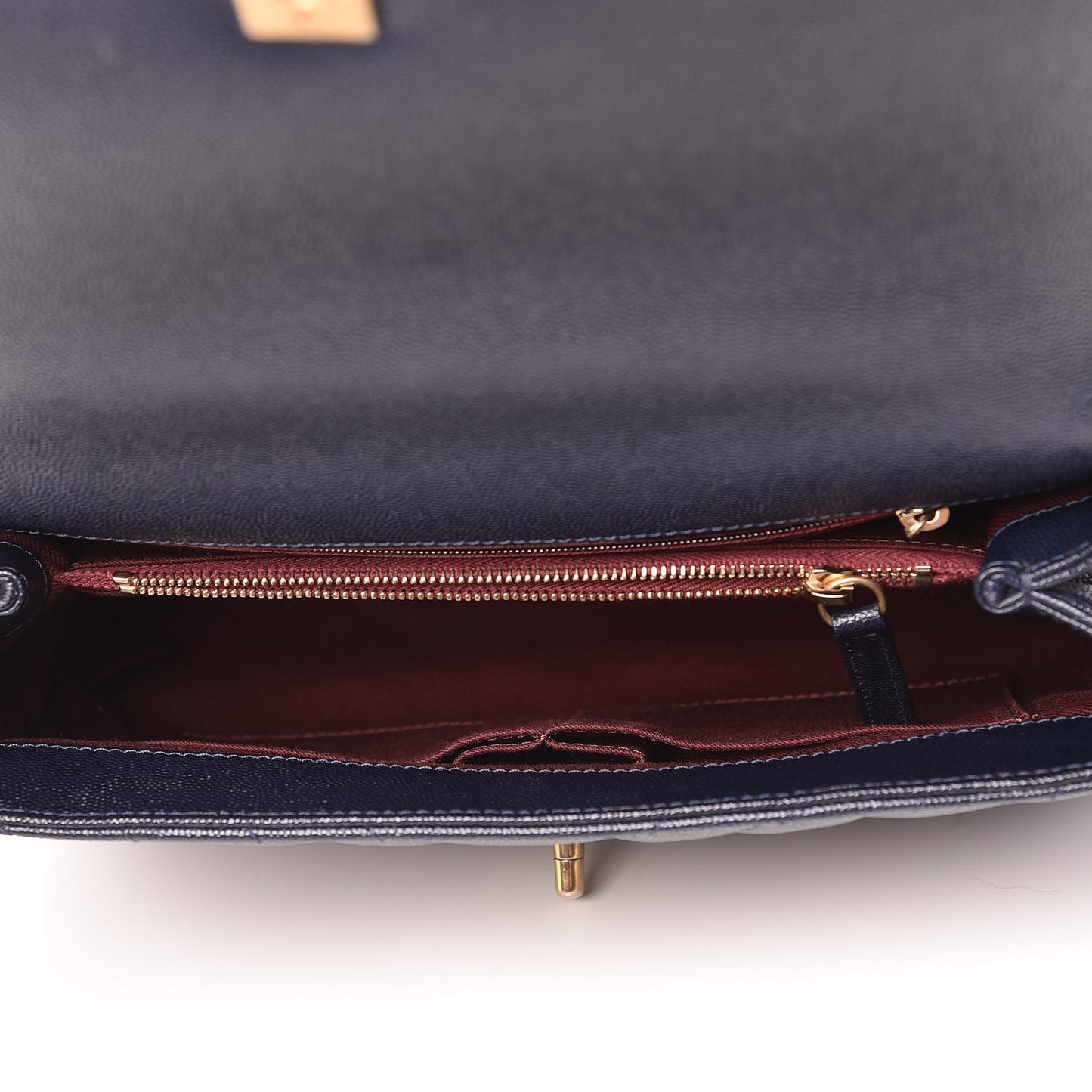 Caviar Chevron Quilted Small Coco Handle Flap Navy
