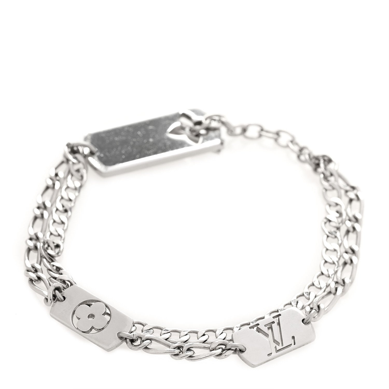 Louis Vuitton Monogram LV Double Chain Bracelet Silver 1 of 6