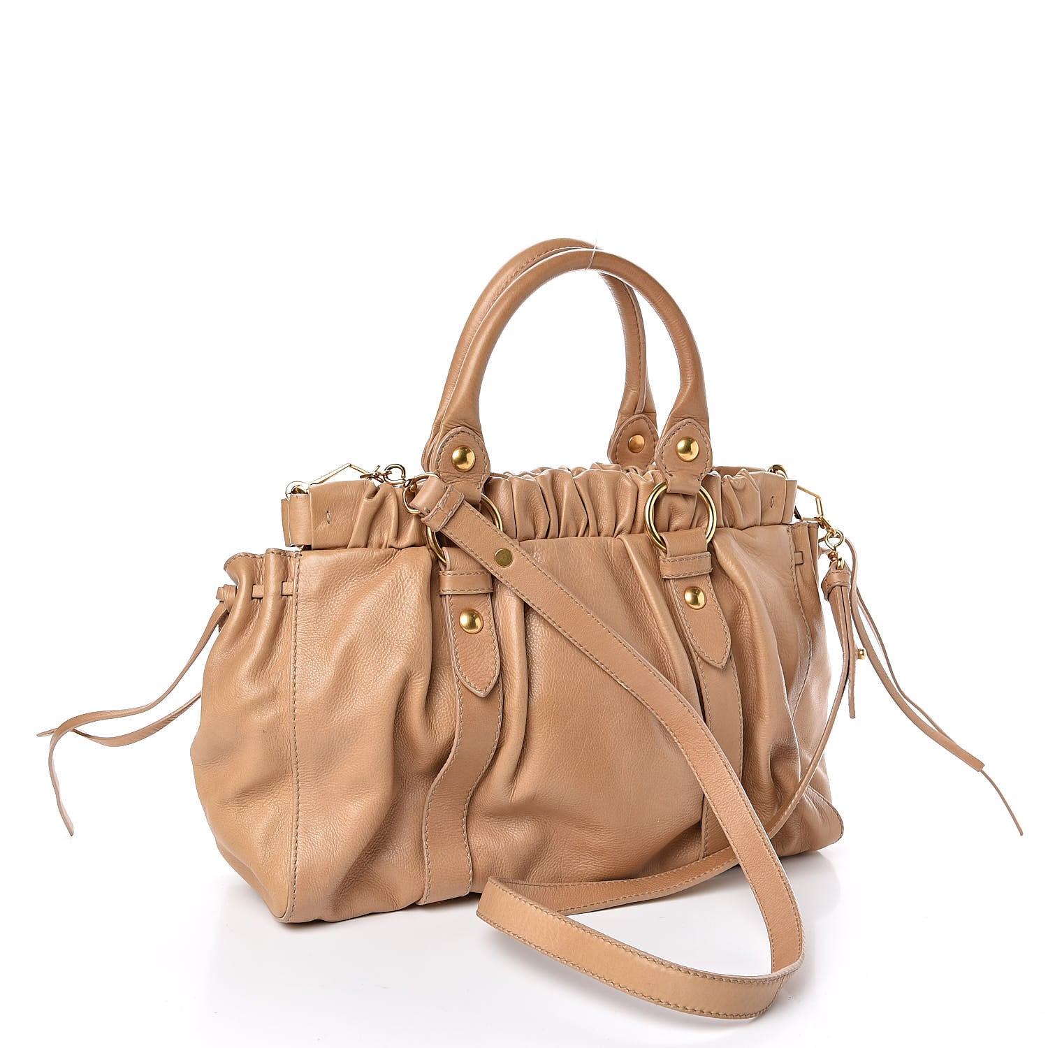 Miu Miu Vitello Lux Gathered Shopper Tote Beige 3 of 11
