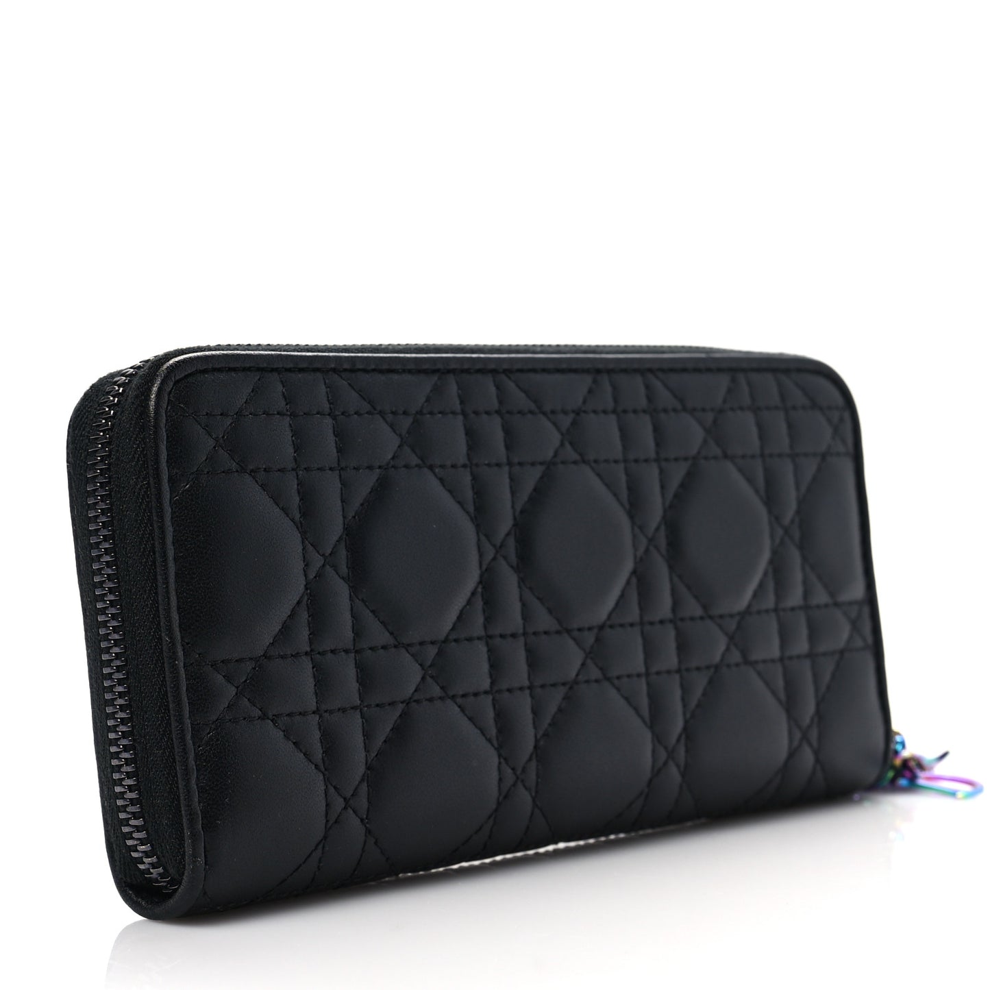 Lambskin Cannage Lady Dior Zip Wallet Black