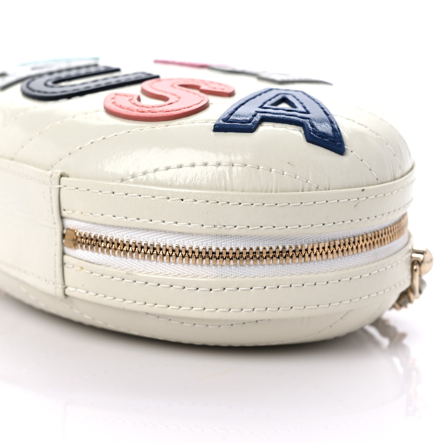 Embroidered Lambskin Chevron Quilted La Pausa Evening Bag White