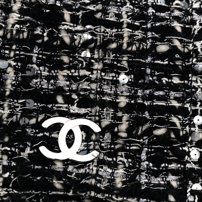 Chanel Sequin Tweed Single Flap Ecru Black 23 of 32
