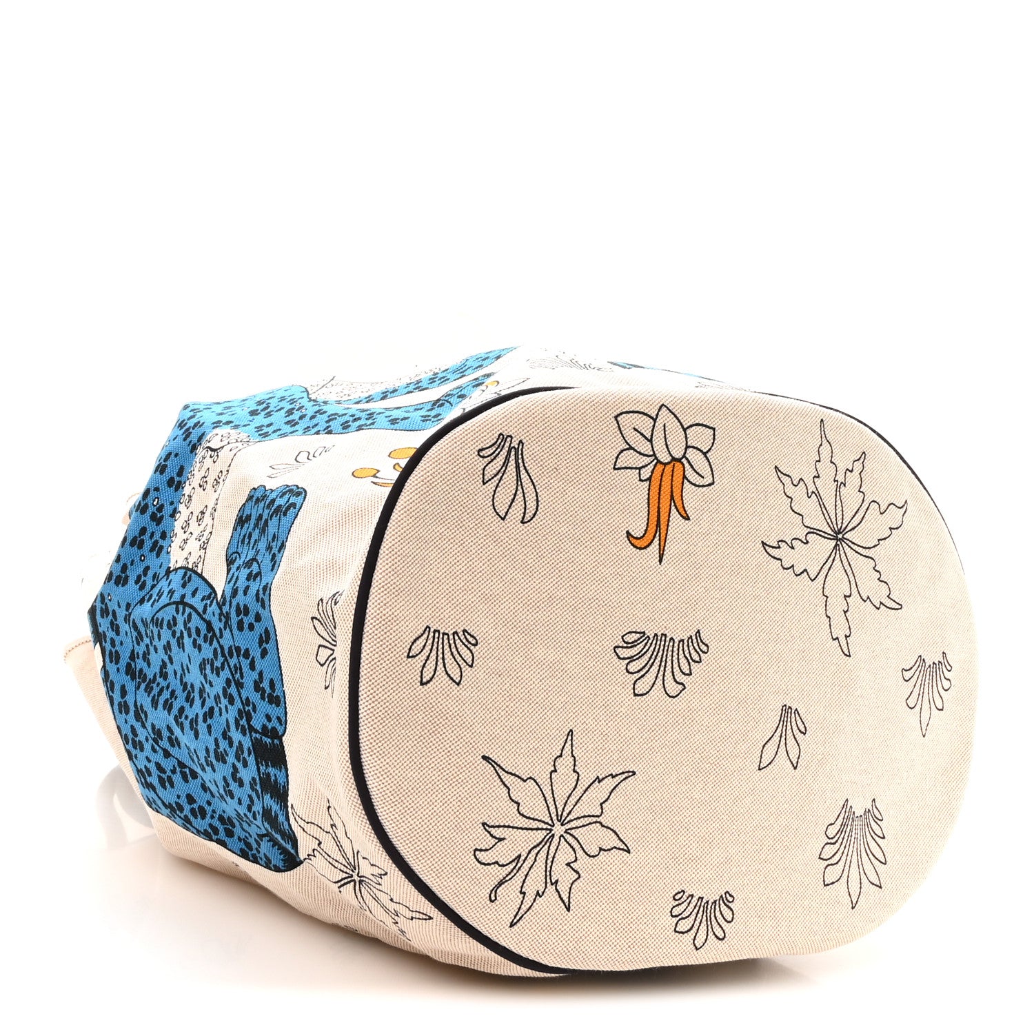 Hermes Cotton Canvas Les Leopards Tote Bag Bleu Sable 4 of 11