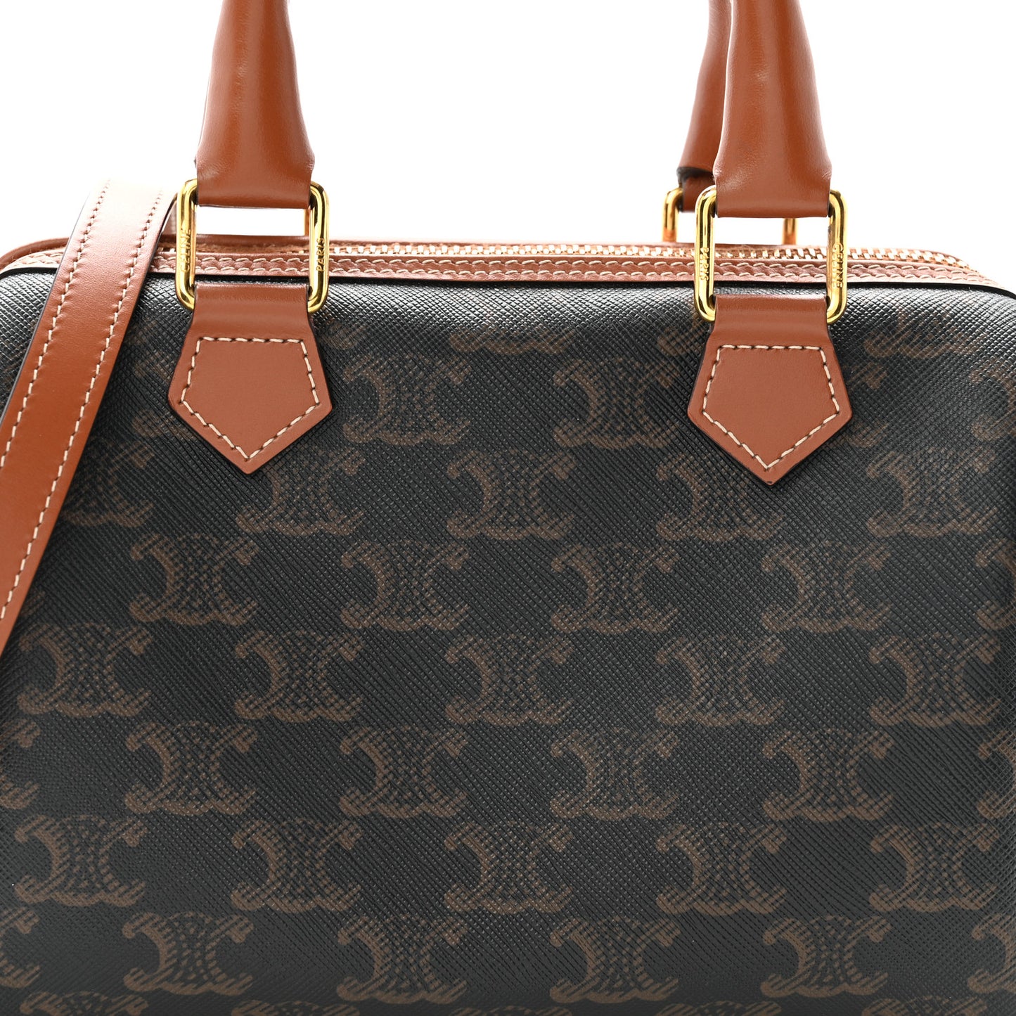 Triomphe Canvas Calfskin Small Boston Bag Tan