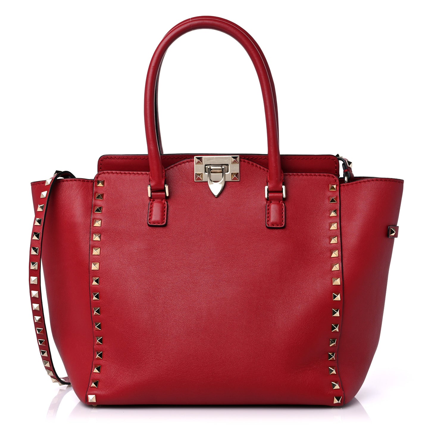 Vitello Rockstud Double Handle Tote Red