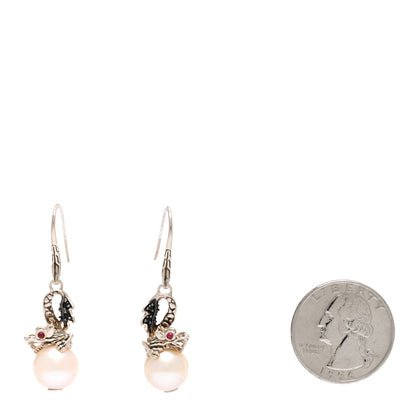 John Hardy Sterling Silver Pearl Black Sapphire Ruby Naga Drop Earrings 2 of 5