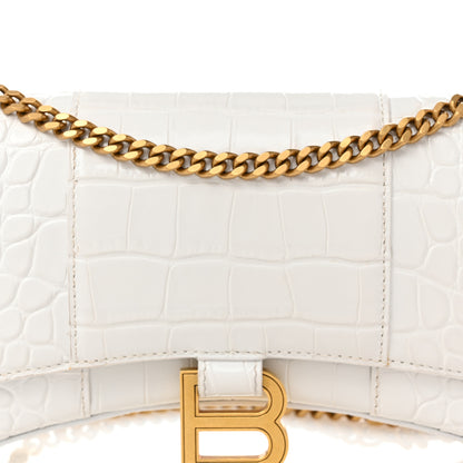 Balenciaga Shiny Calfskin Crocodile Embossed Hourglass Chain Bag White 7 of 10
