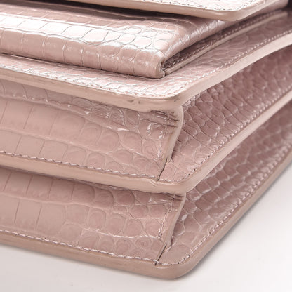 Saint Laurent Calfskin Crocodile Embossed Medium Monogram Sunset Powder Pink 8 of 10