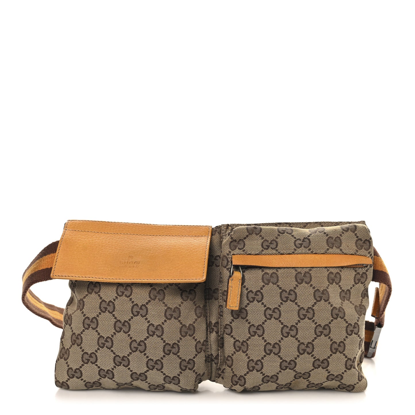 GG Monogram Web Double Pocket Belt Bag Yellow