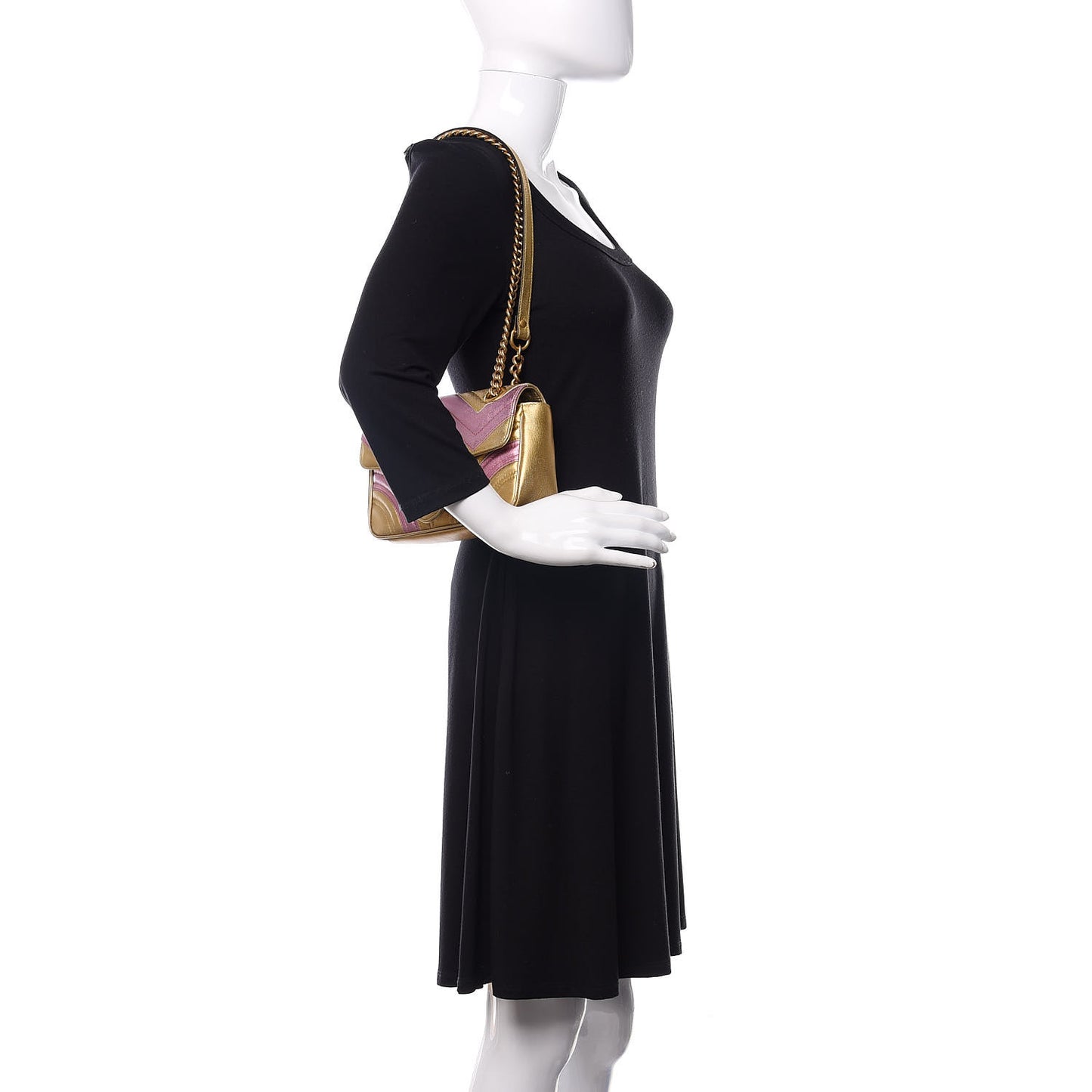 Metallic Calfskin Matelasse Mini GG Marmont Shoulder Bag Gold Pink