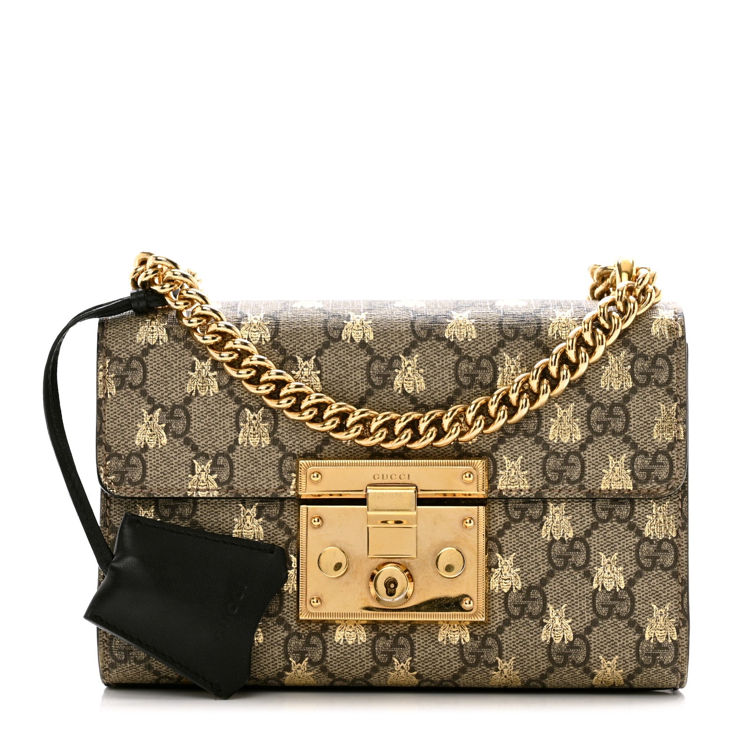 Gucci GG Supreme Monogram Bees Small Padlock Shoulder Bag Black 1 of 17