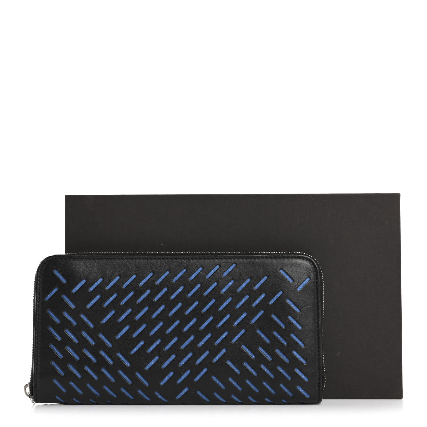 Bottega Veneta Calfskin Perforated Zip Around Wallet Blue Black 8 of 8