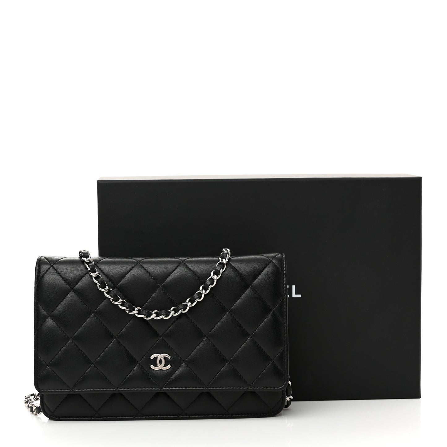 Lambskin Quilted Wallet On Chain WOC Black