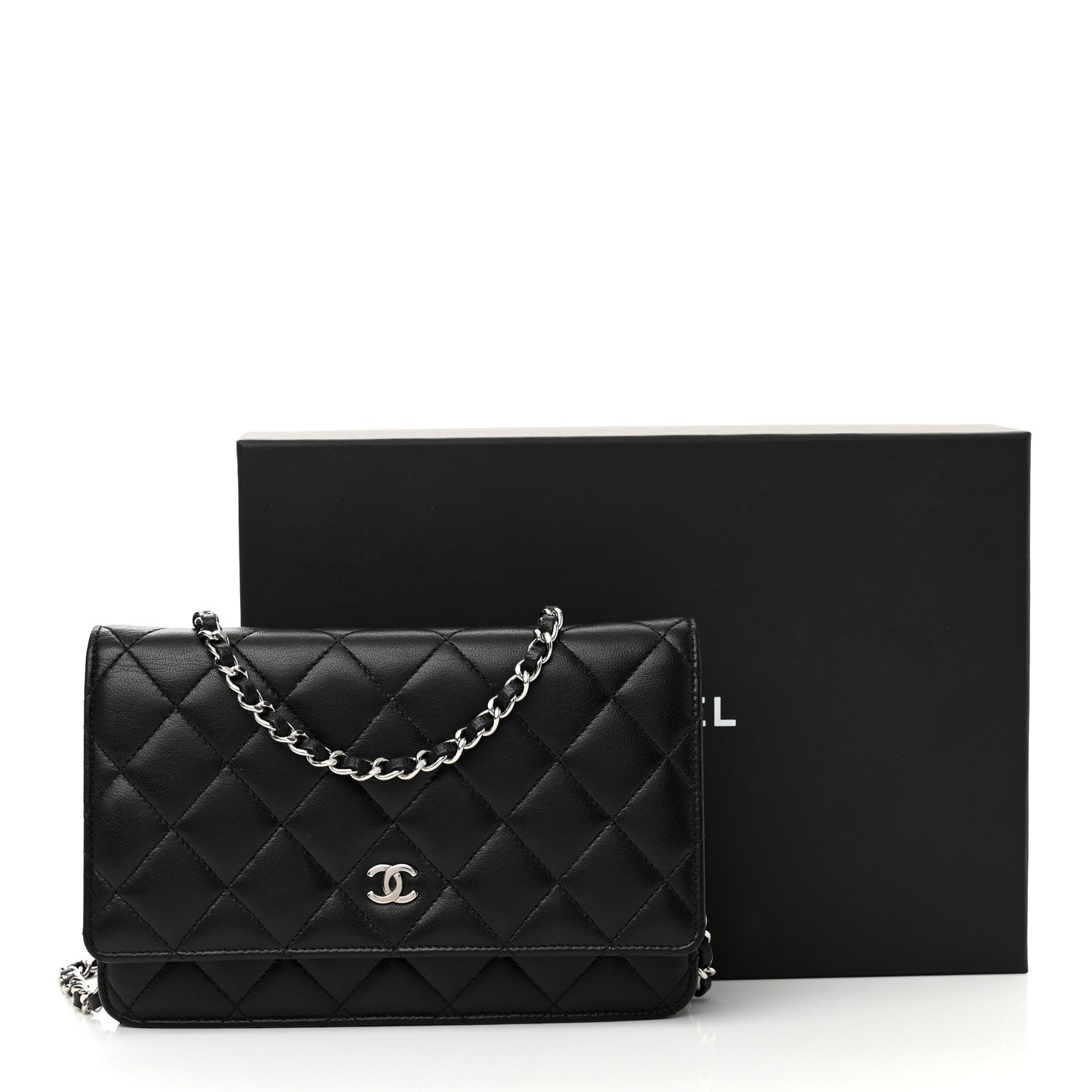 Chanel Lambskin Quilted Wallet On Chain WOC Black 12 of 12