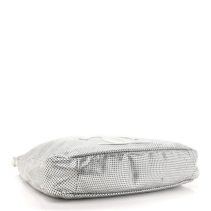 Chanel Metallic Glazed Calfskin Perforated Large Rodeo Drive Tote Silver 4 of 11