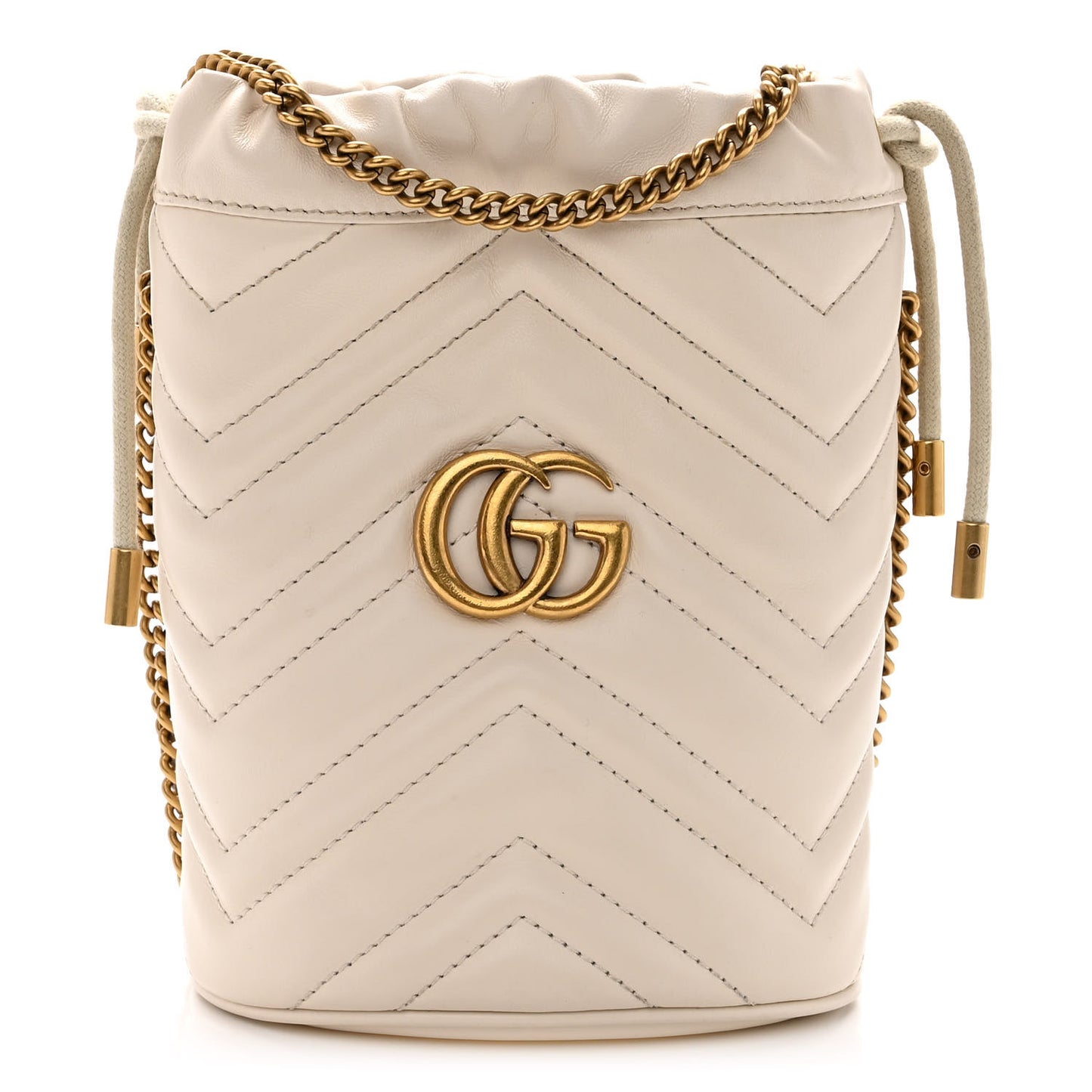 Calfskin Matelasse Mini GG Marmont 2.0 Bucket Bag White