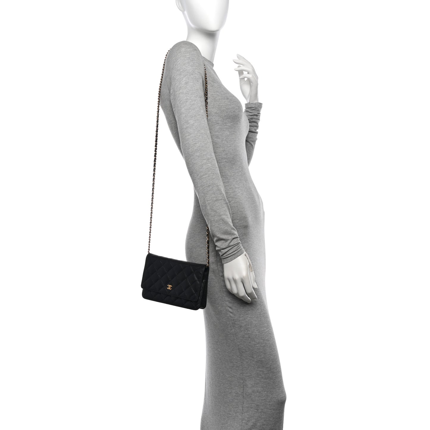 Caviar Quilted Wallet on Chain WOC Black