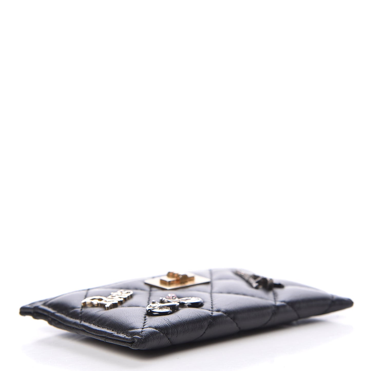 Aged Calfskin Quilted Lucky Charms Reissue Card Holder Black