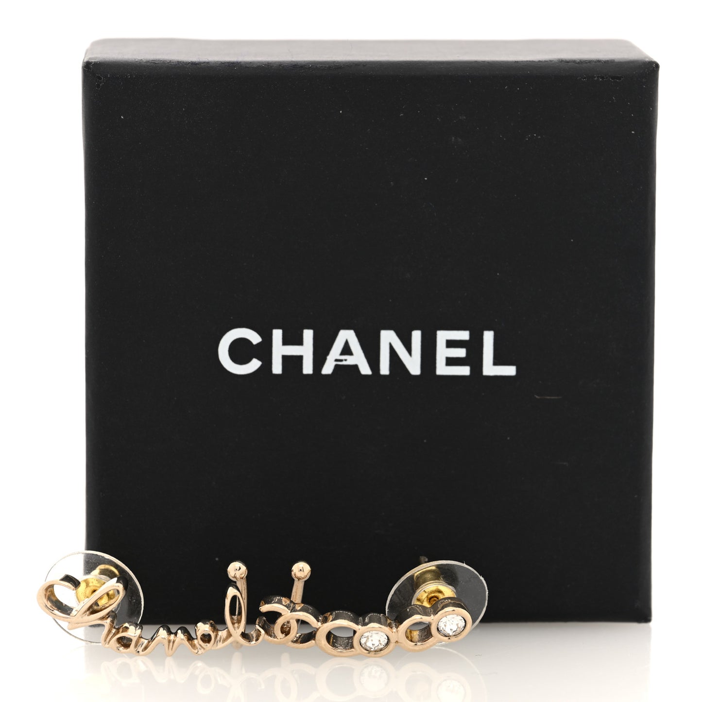 Metal Crystal Coco Script CC Climber Earrings Gold