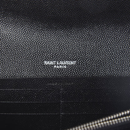 Saint Laurent Grain De Poudre Matelasse Chevron Monogram Flap Wallet Black 6 of 6