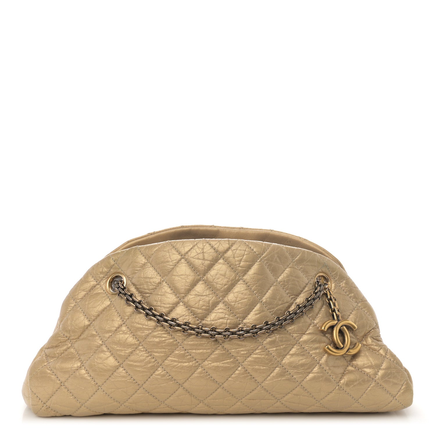 Chanel Metallic Aged Calfskin Quilted Medium Just Mademoiselle Bowling Bag Gold 1 of 11