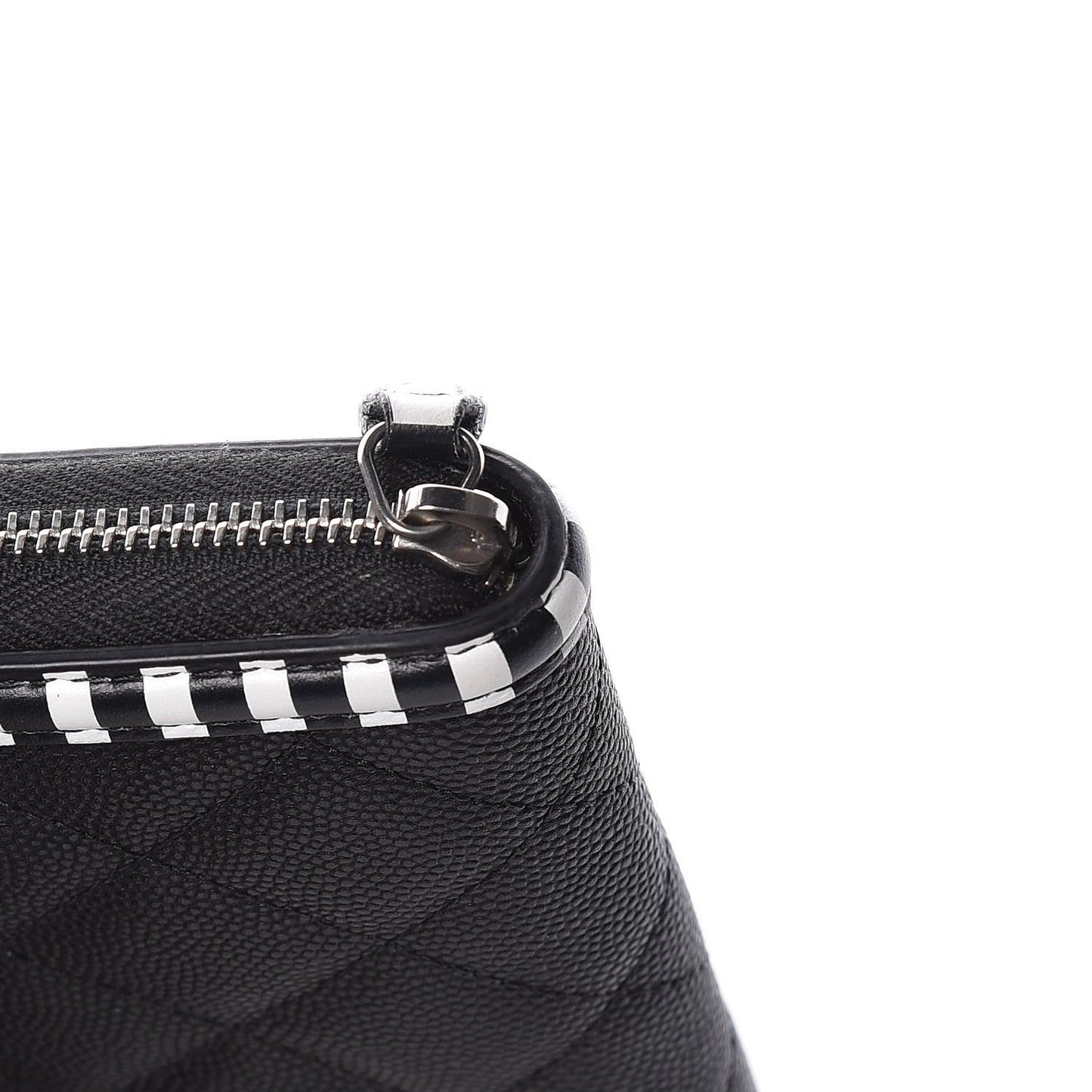 Caviar Quilted Stripe Filigree Zip Wallet Black White