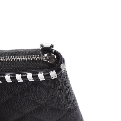 Chanel Caviar Quilted Stripe Filigree Zip Wallet Black White 10 of 17