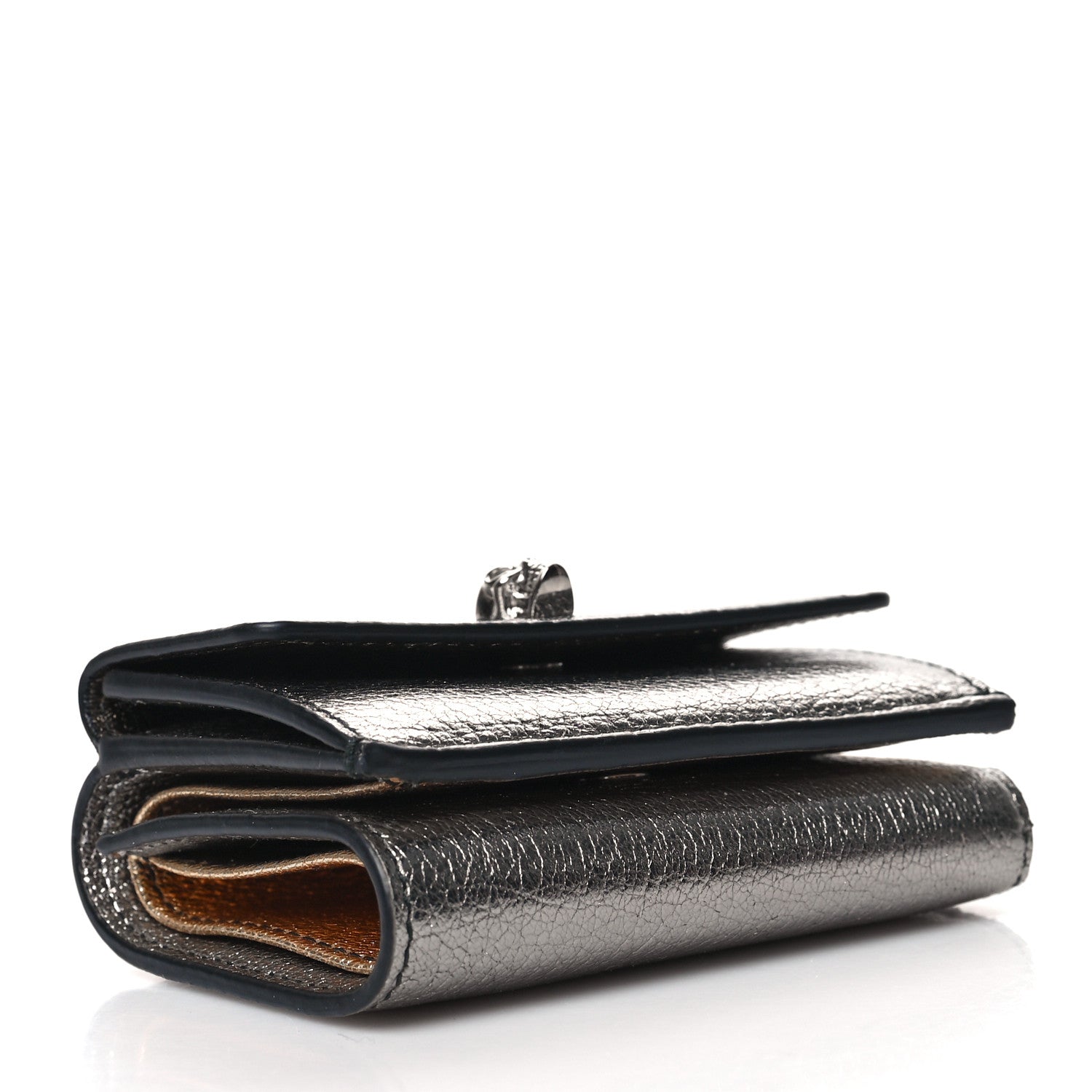 Alexander McQueen Metallic Calfskin Skull Short Flap Wallet Silver 4 of 9