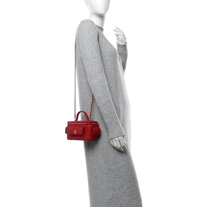 Chanel Caviar Quilted Polly Pocket East West Top Vanity With Chain Red 2 of 10