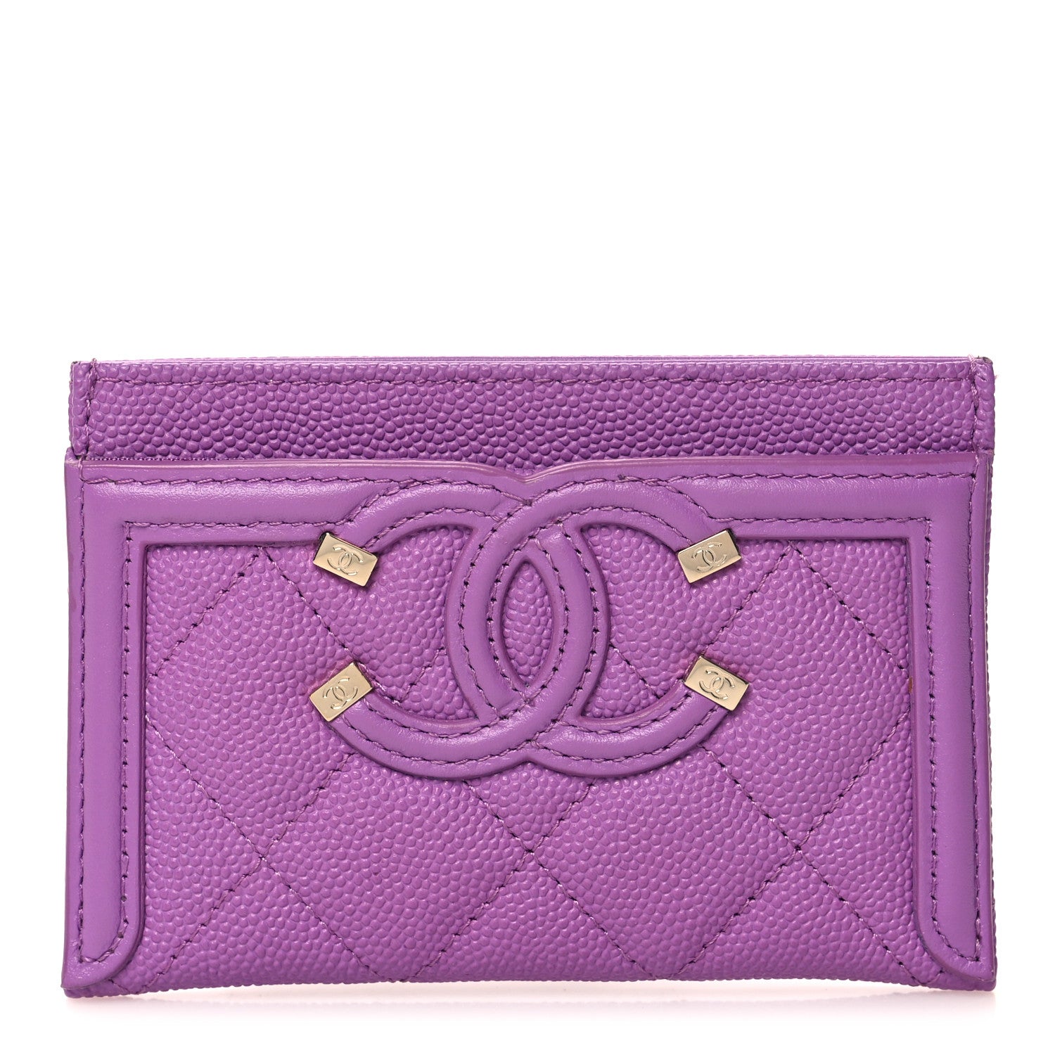 Chanel Caviar Quilted Filigree Card Holder Purple 1 of 10