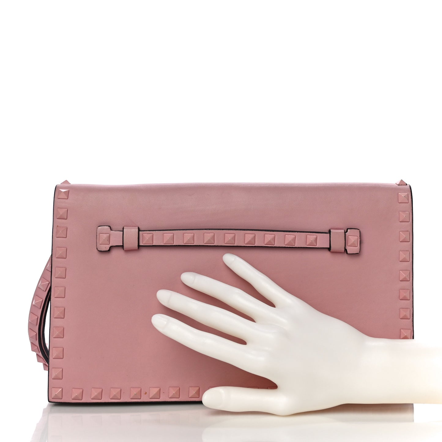 Nappa Monochrome Rockstud Wristlet Clutch Pop Gardenia
