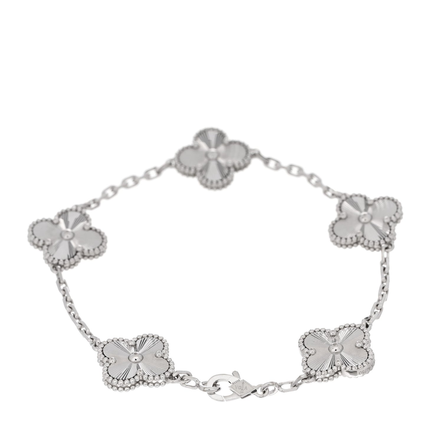 18K White Gold 5 Motifs Guilloche Vintage Alhambra Bracelet