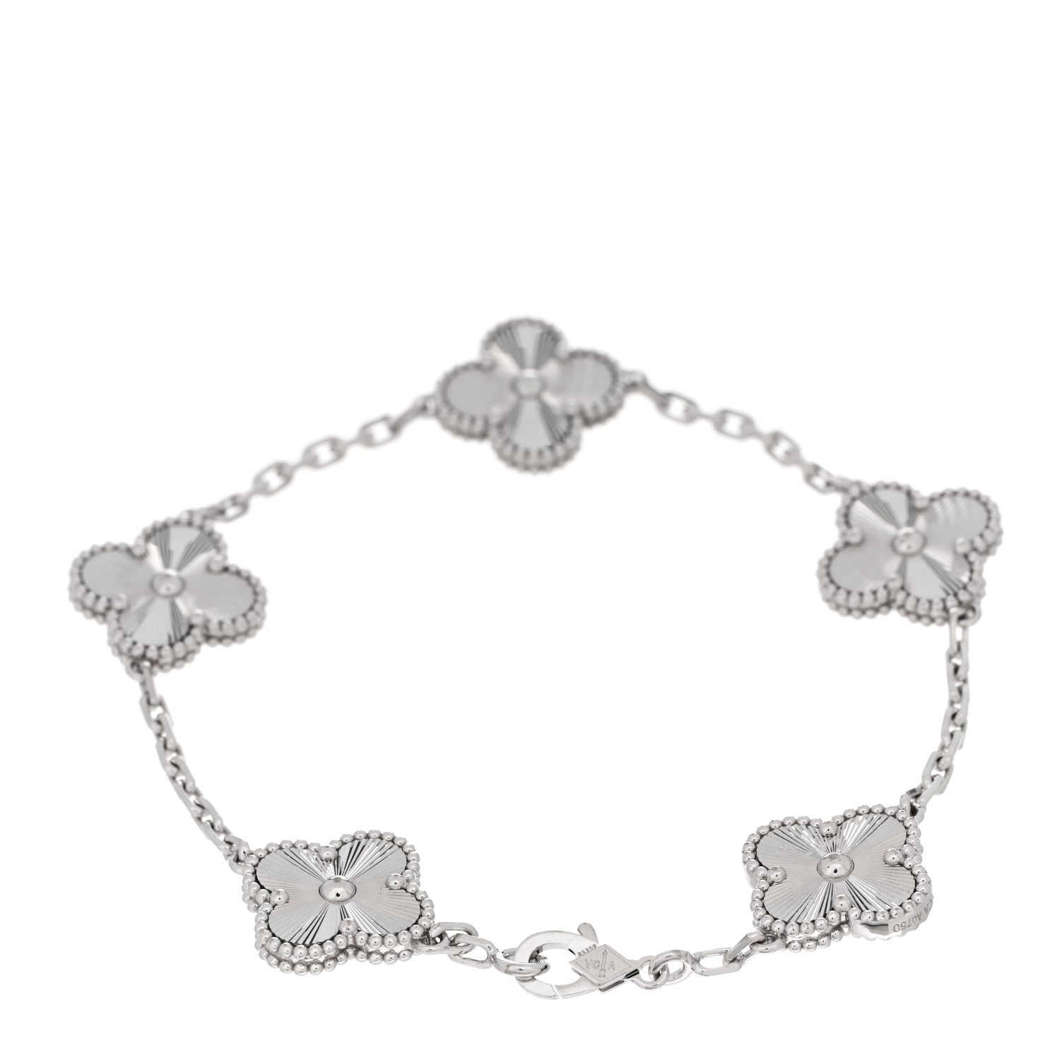 Van Cleef & Arpels 18K White Gold 5 Motifs Guilloche Vintage Alhambra Bracelet 2 of 5