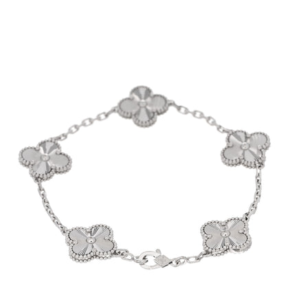 Van Cleef & Arpels 18K White Gold 5 Motifs Guilloche Vintage Alhambra Bracelet 2 of 5