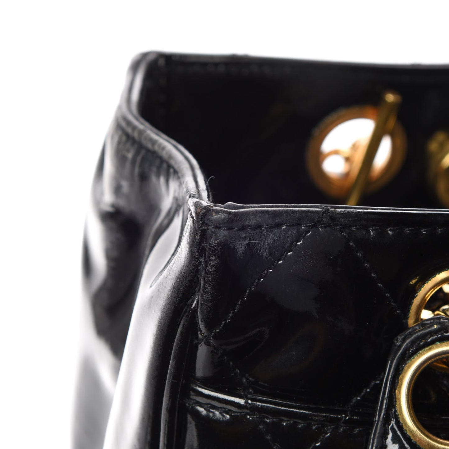 Patent Quilted Shoulder Bag Black