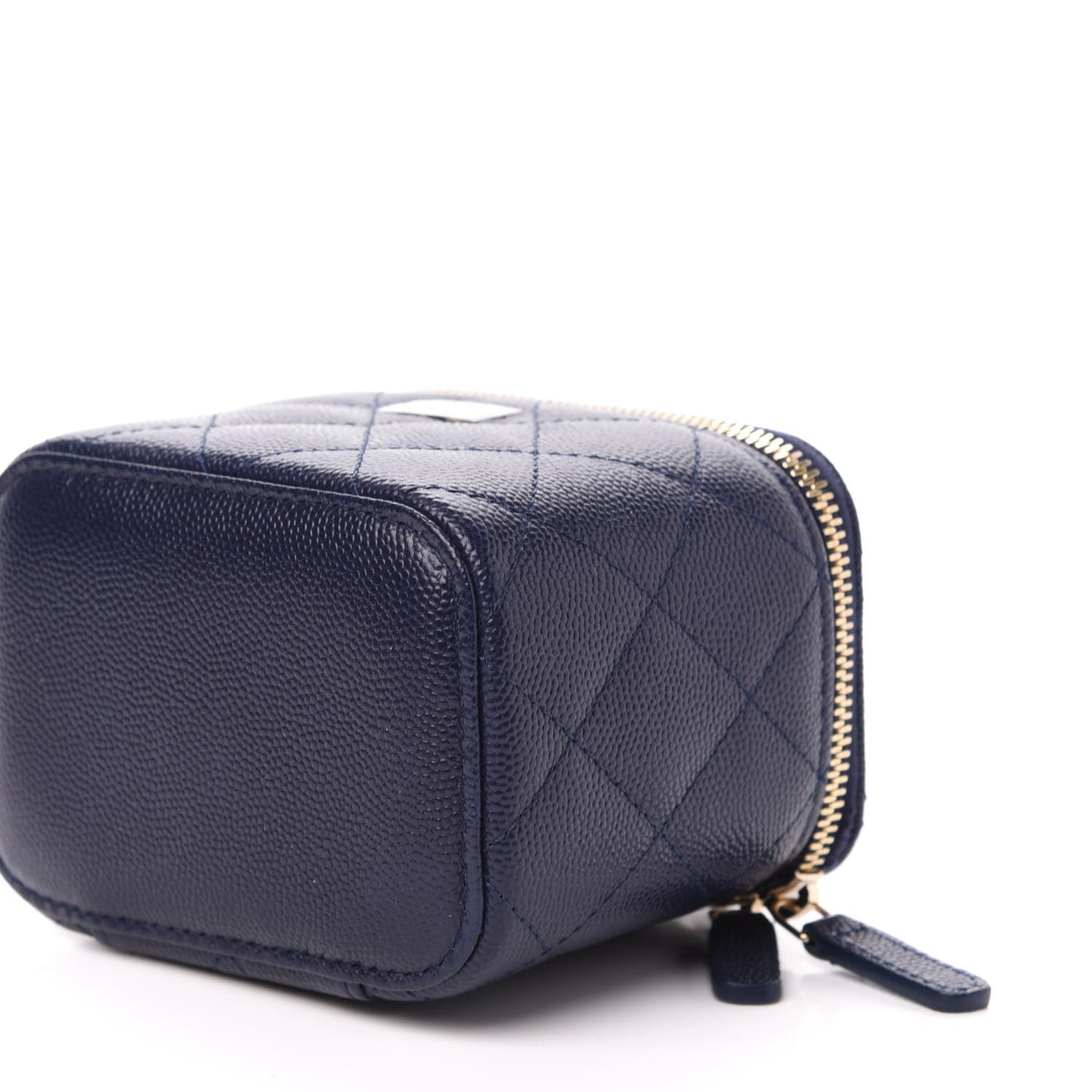 Caviar Quilted Mini Vanity Case With Chain Navy Blue
