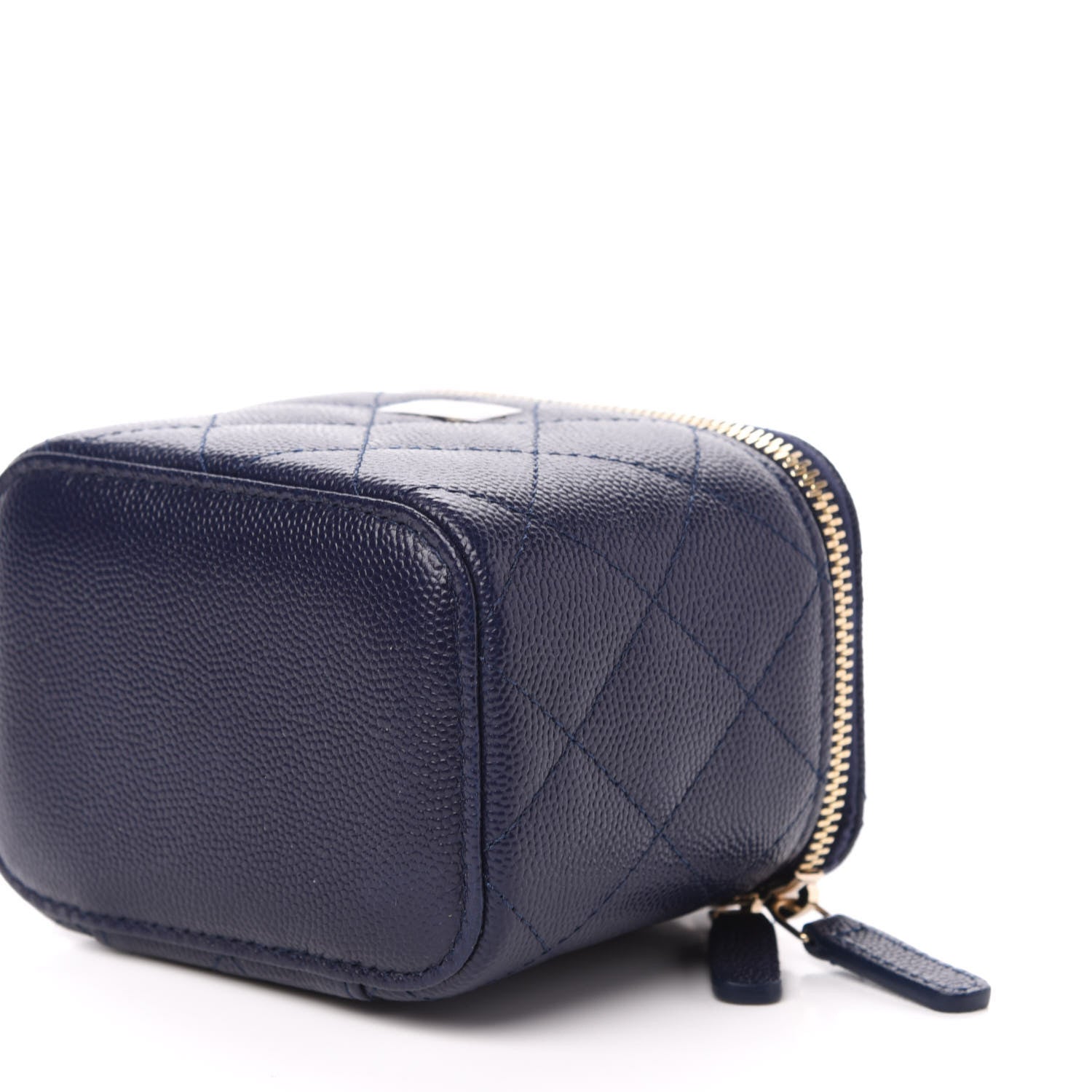 Chanel Caviar Quilted Mini Vanity Case With Chain Navy Blue 9 of 11