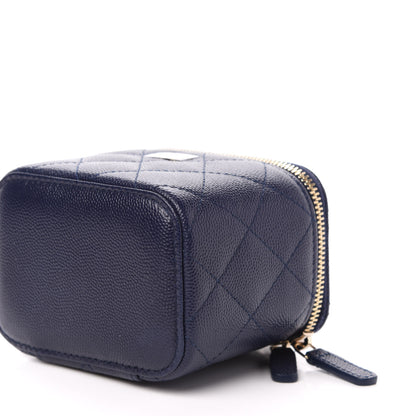 Chanel Caviar Quilted Mini Vanity Case With Chain Navy Blue 9 of 11