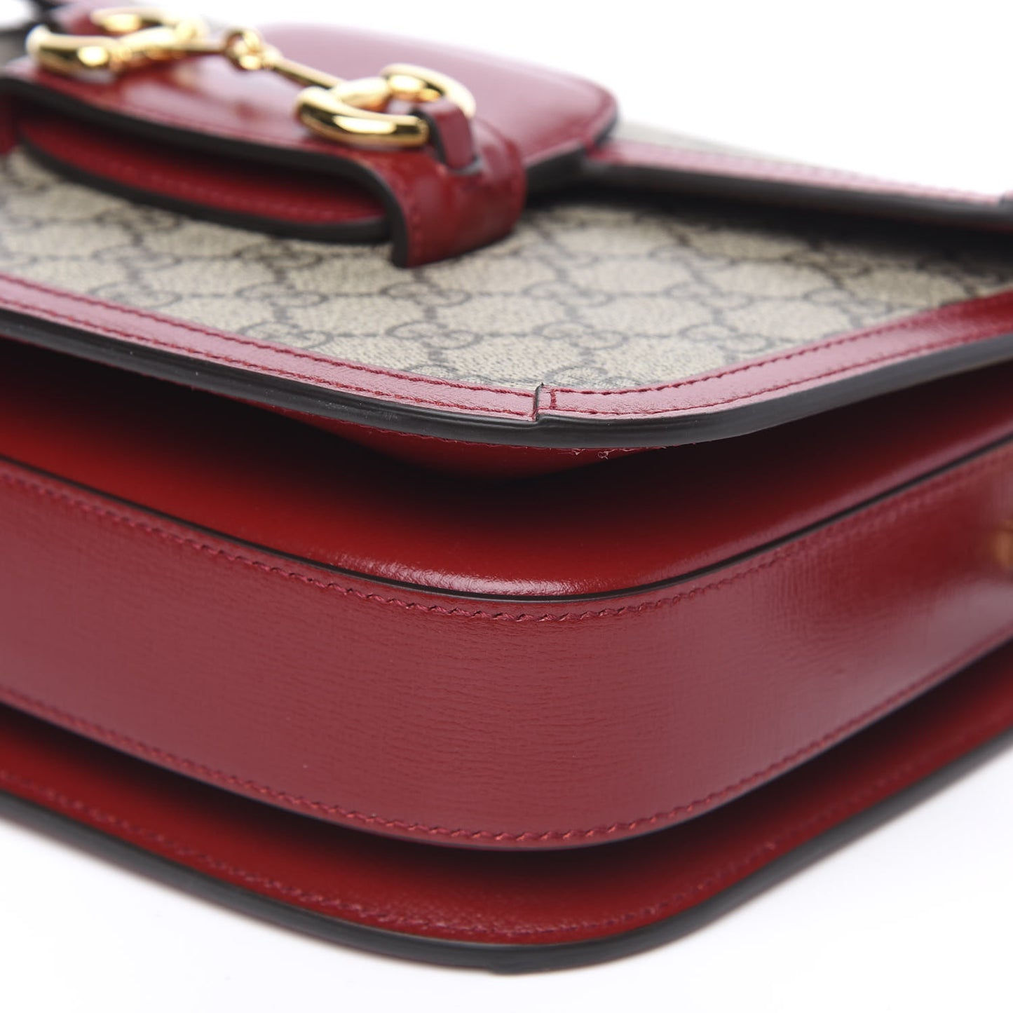 GG Supreme Monogram Azalea Calfskin Horsebit 1955 Shoulder Bag Beige Ebony New Cherry Red
