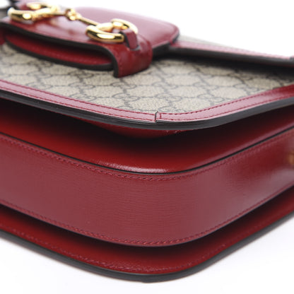 Gucci GG Supreme Monogram Azalea Calfskin Horsebit 1955 Shoulder Bag Beige Ebony New Cherry Red 9 of 10
