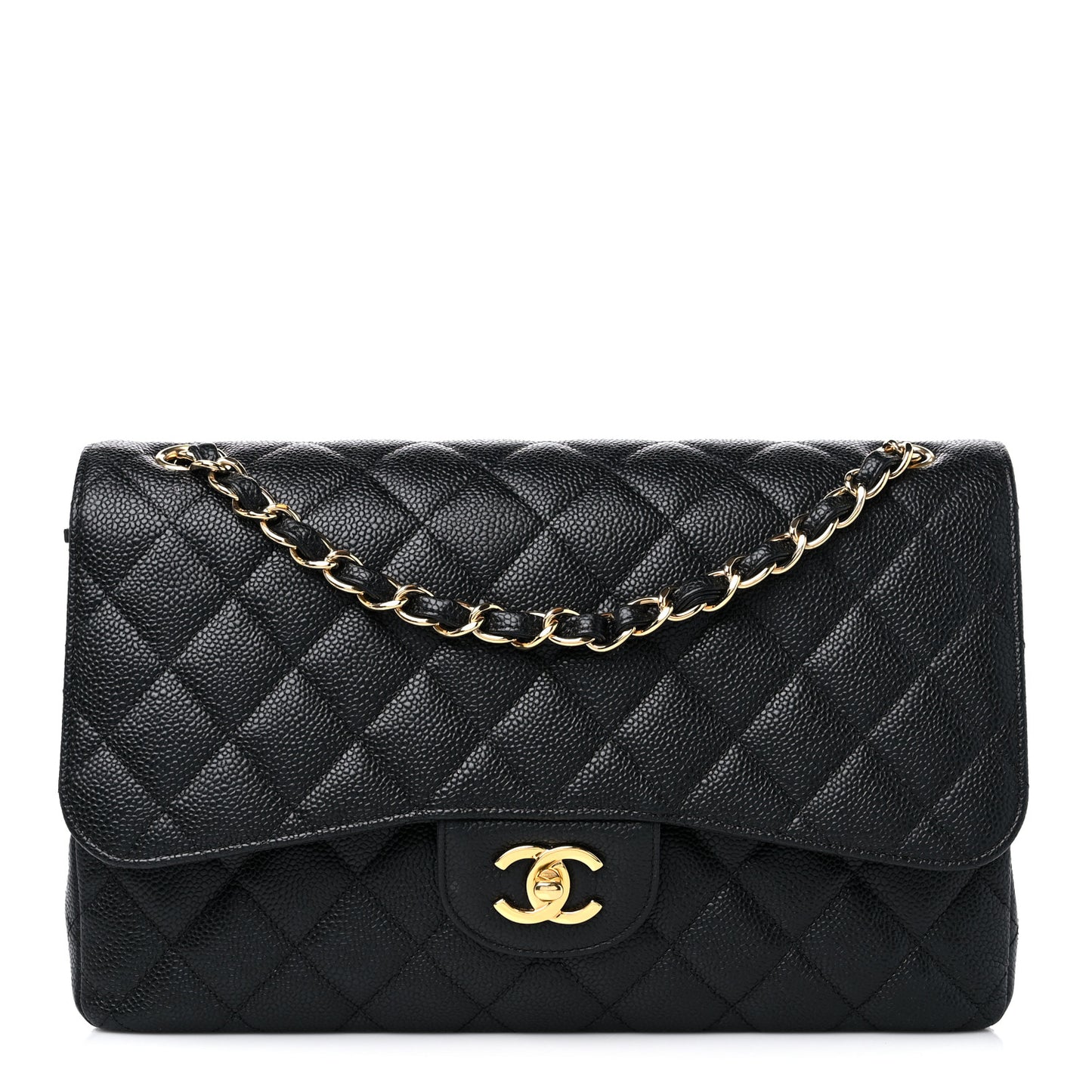 Caviar Quilted Jumbo Double Flap Black