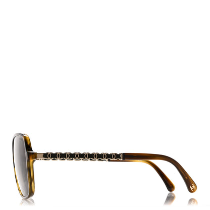 Chanel Metal Calfskin CC Chain Pilot Sunglasses 5439-Q Green Tortoise 3 of 8
