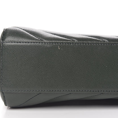 Saint Laurent Grain de Poudre Matelasse Chevron Medium Tribeca Shopping Bag Vert Fonce 10 of 13