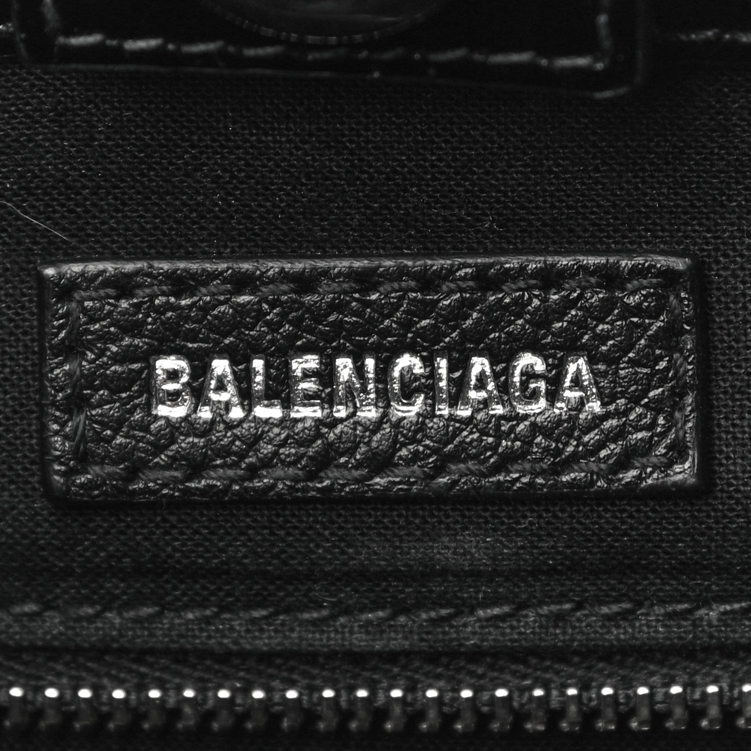 Balenciaga Shiny Calfskin Logo Crocodile Embossed North South Shopper Tote XXS Black White 6 of 9