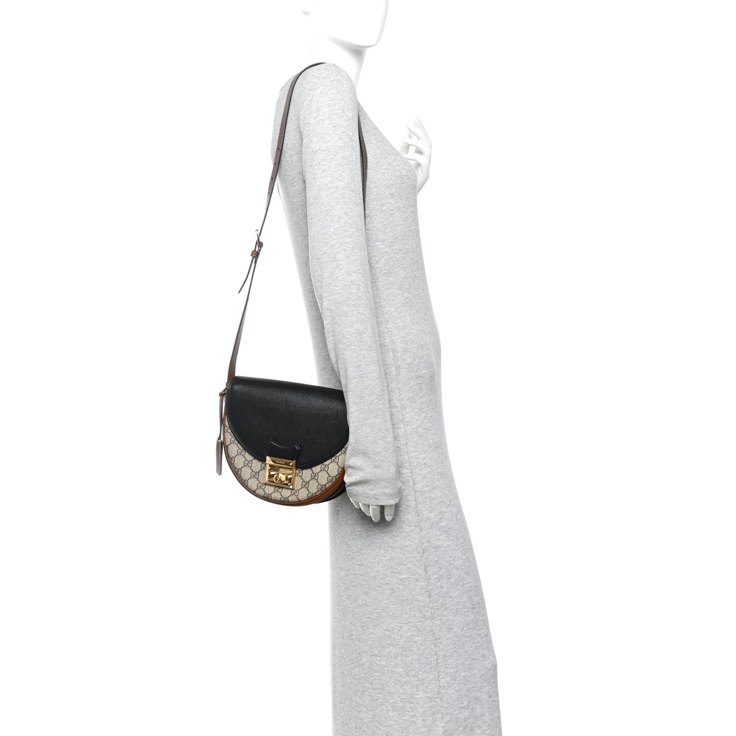 Gucci GG Supreme Monogram Calfskin Small Padlock Messenger Shoulder Bag Beige Black Cuir 2 of 13