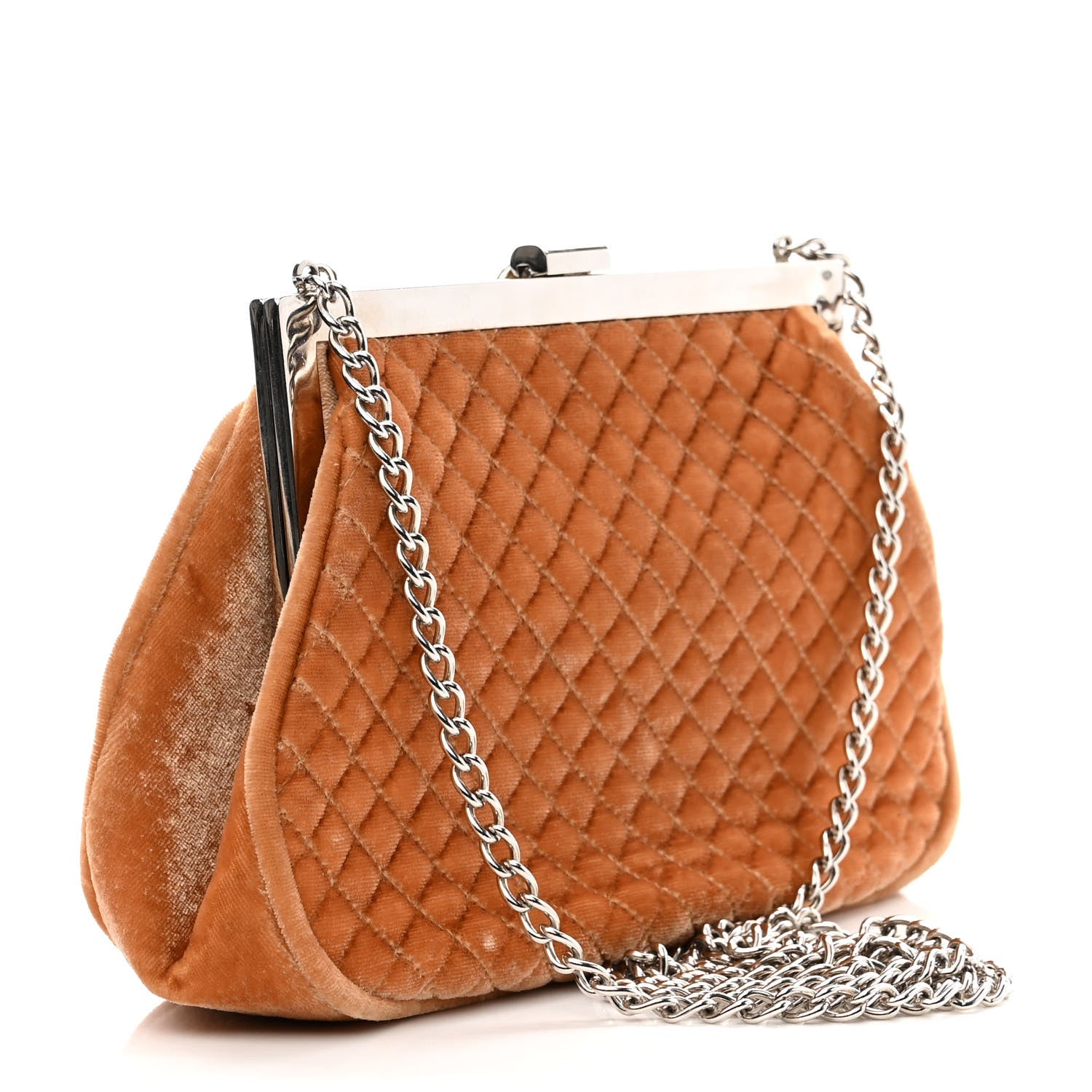 Chanel Velvet Quilted Kiss Lock Bag Orange 3 of 12