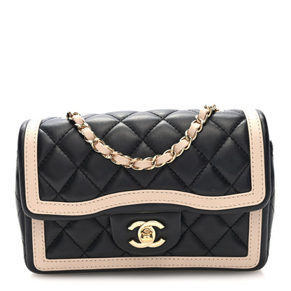 Chanel Shiny Lambskin Quilted Half Mini Flap Black Beige 1 of 10
